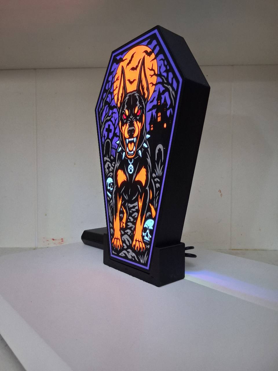 Scarry Dog Coffin LED light box – custom 3D printed – Lit Layer Creations